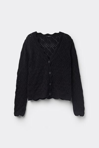 Black Long Sleeve Openwork Cardigan, Black, large image number 4