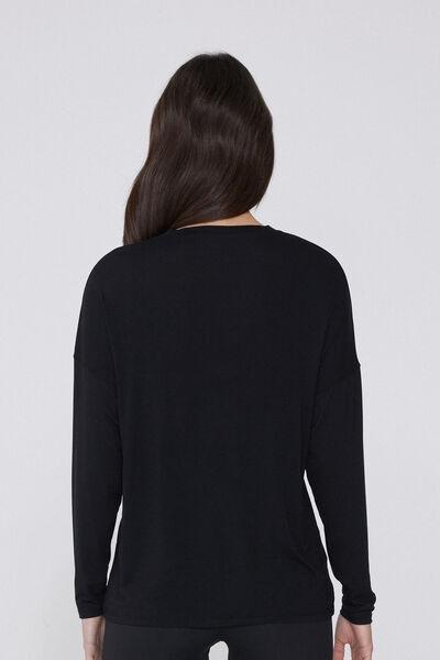 Black Long-Sleeved V-Neck Oversized T-Shirt, Black, large image number 2