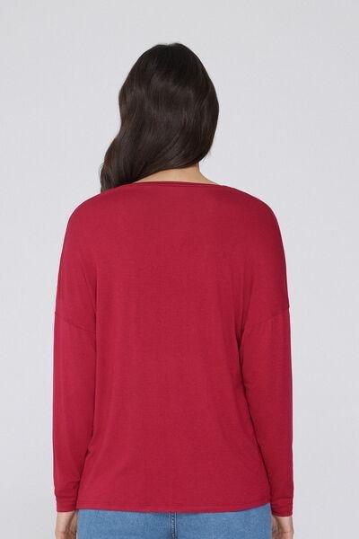 Red Long-Sleeved Oversized V-Neck T-Shirt, , large image number 2