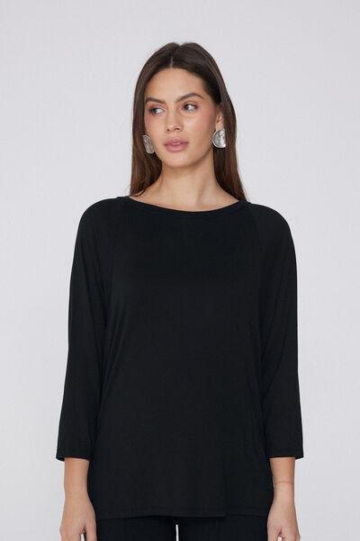 Black Oversized Boat Neck Top, , medium