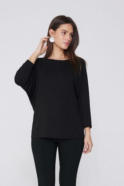 Black Oversized Boat Neck Top, , large image number 1