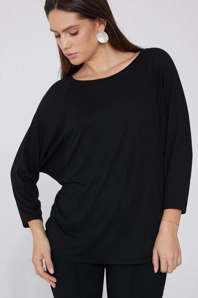 Black Oversized Boat Neck Top, , large image number 3