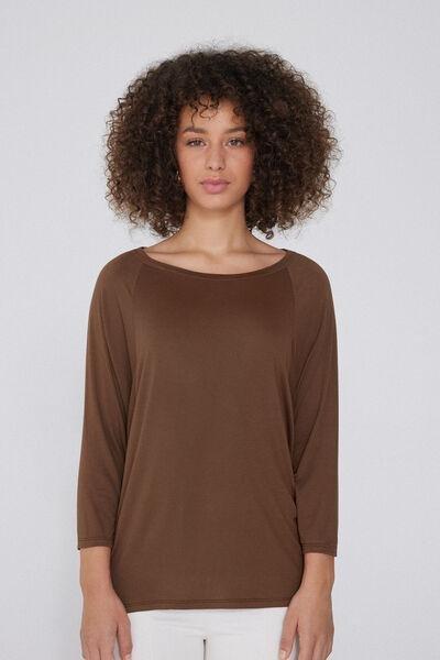 Brown Oversized Boat Neck Top, , medium