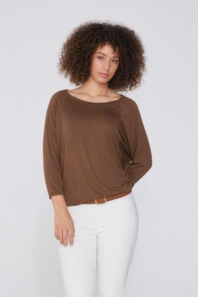 Brown Oversized Boat Neck Top, , large image number 1