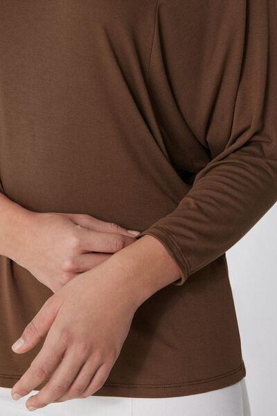 Brown Oversized Boat Neck Top, , large image number 3