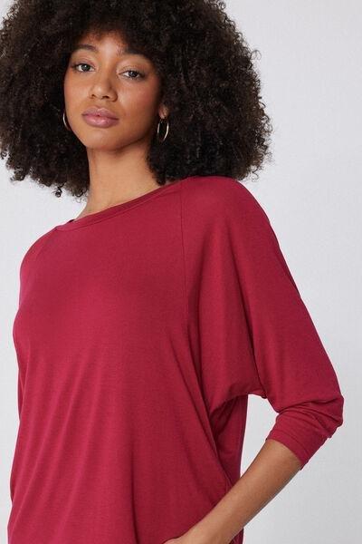 Red Oversized Boat Neck Top, , large image number 3