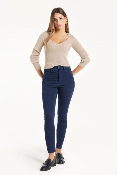 Beige Long Sleeved Ribbed V-Neck Top, 5701_304W, large image number 0