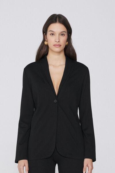 Black Long-Sleeved Milano Rib Blazer, , medium
