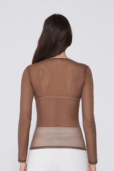 Brown Crew Neck Tulle Cotton Sweater, 5701_304Y, large image number 2