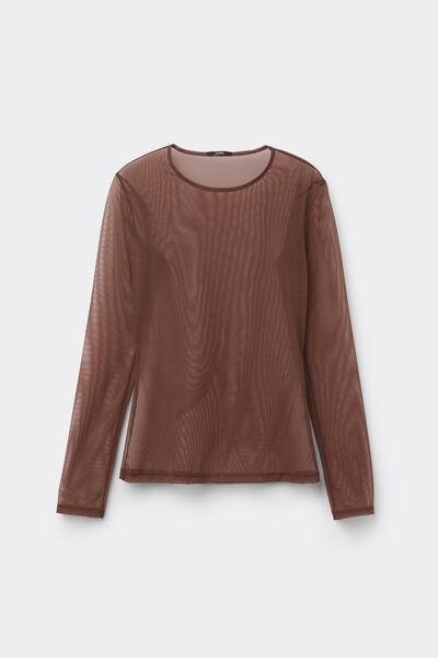 Brown Crew Neck Tulle Cotton Sweater, 5701_304Y, large image number 4