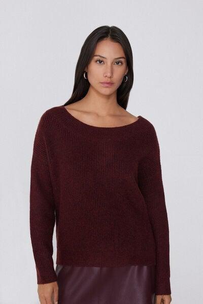 Burgundy Long Sleeve Merino Wool Sweater, 5701_921Y, large image number 0
