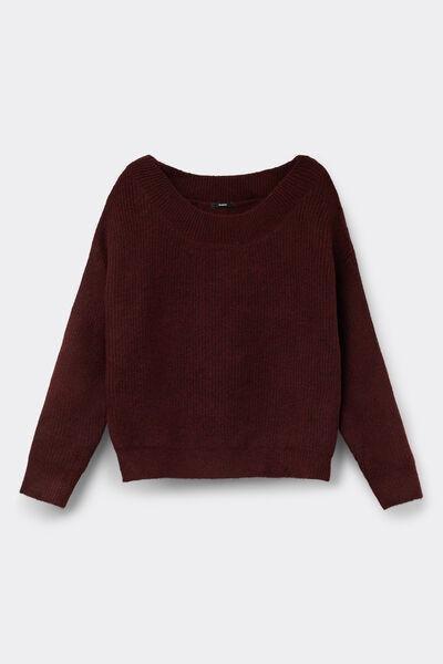 Burgundy Long Sleeve Merino Wool Sweater, 5701_921Y, large image number 3