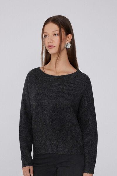 Grey Long Sleeve Boat Neck Ribbed Jumper, 5701_927Y, medium