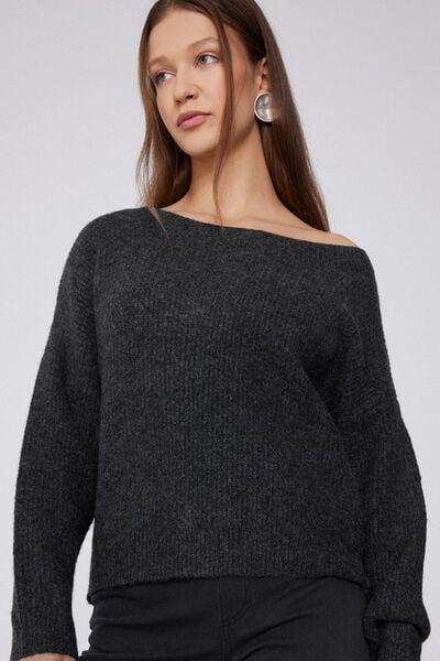 Grey Long Sleeve Boat Neck Ribbed Jumper, 5701_927Y, large image number 2