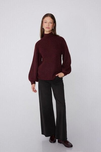 Burgundy Long Sleeve Crater Neck Ribbed Jumper, 5701_921Y, large image number 0