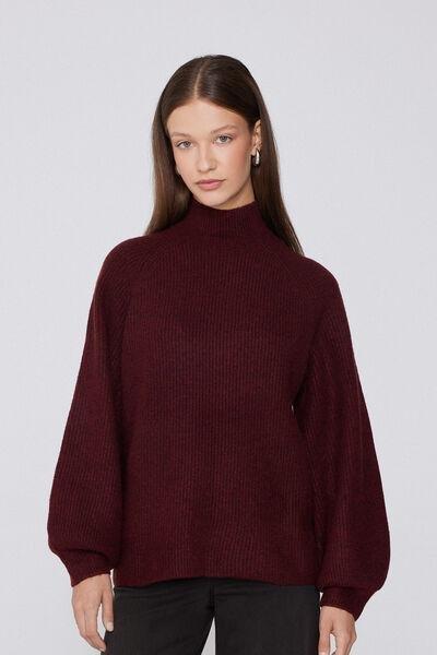 Burgundy Long Sleeve Crater Neck Ribbed Jumper, 5701_921Y, large image number 1