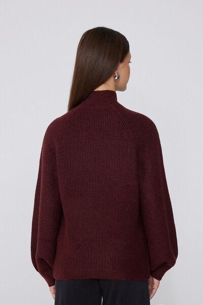 Burgundy Long Sleeve Crater Neck Ribbed Jumper, 5701_921Y, large image number 2