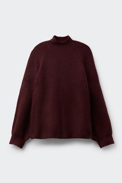 Burgundy Long Sleeve Crater Neck Ribbed Jumper, 5701_921Y, large image number 4