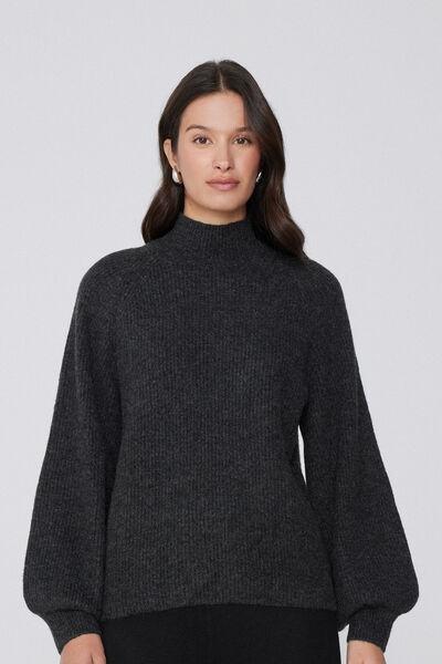 Grey Long Sleeve Crater Neck Ribbed Jumper, 5701_927Y, large image number 0