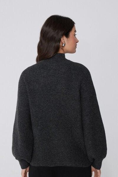 Grey Long Sleeve Crater Neck Ribbed Jumper, 5701_927Y, medium