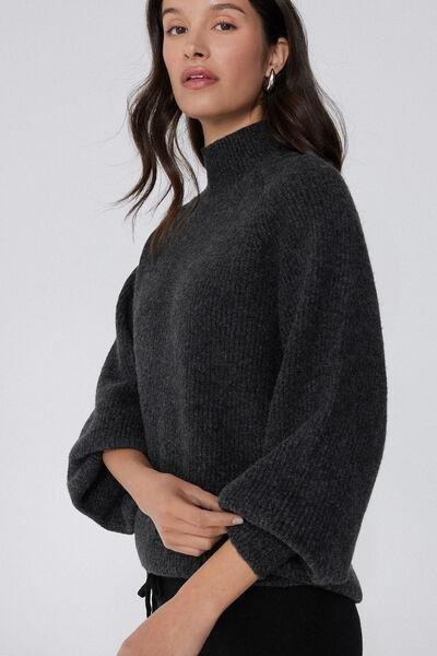 Grey Long Sleeve Crater Neck Ribbed Jumper, 5701_927Y, large image number 2