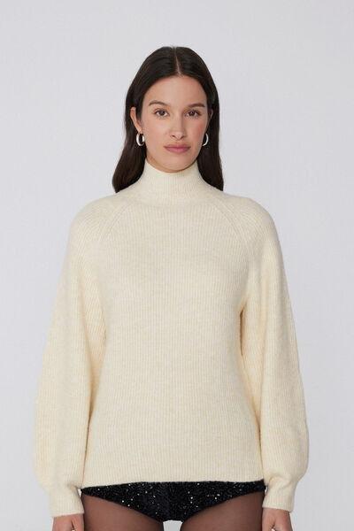 Ivory Long Sleeve Crater Neck Ribbed Jumper, 5701_961Y, large image number 0