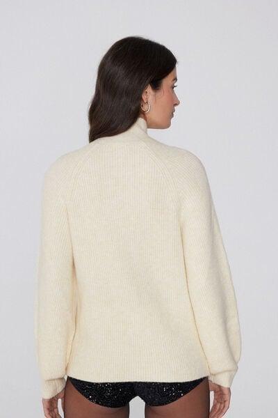 Ivory Long Sleeve Crater Neck Ribbed Jumper, 5701_961Y, medium