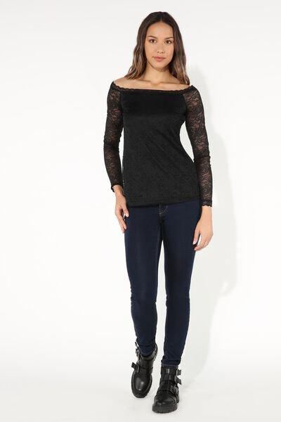 Black Off-The-Shoulder Lace Shirt, Black, large image number 0