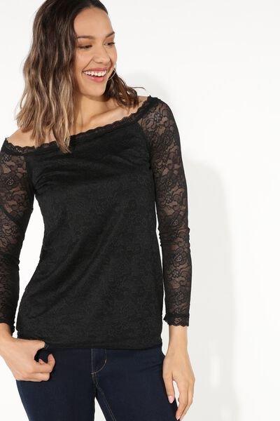 Black Off-The-Shoulder Lace Shirt, Black, large image number 1