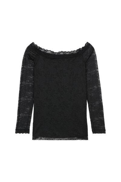 Black Off-The-Shoulder Lace Shirt, Black, large image number 4
