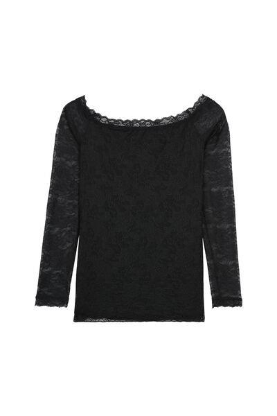 Black Off-The-Shoulder Lace Shirt, Black, large image number 5