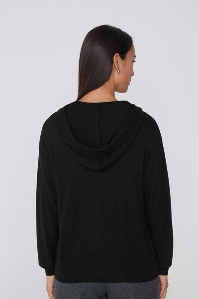 Black Long Sleeve Wool Hooded Sweatshirt, Black, large image number 2