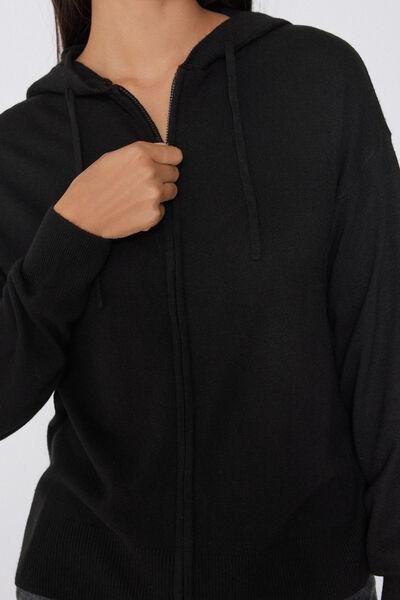 Black Long Sleeve Wool Hooded Sweatshirt, Black, large image number 3