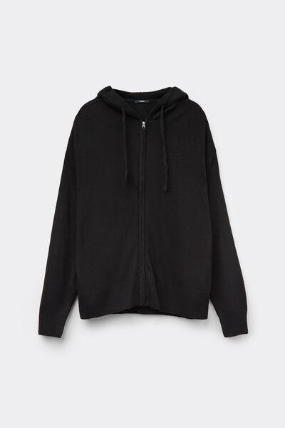 Black Long Sleeve Wool Hooded Sweatshirt, Black, large image number 4