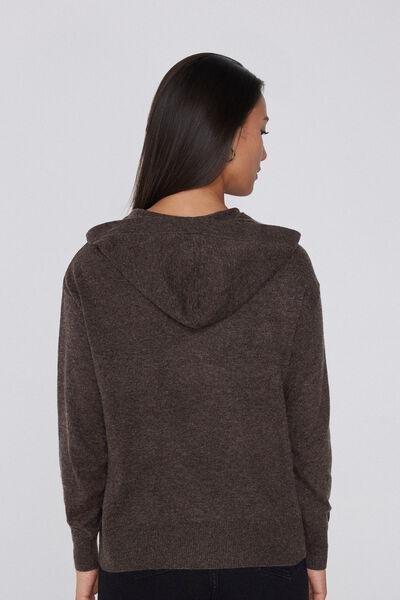 Brown Long Sleeve Wool Hooded Sweatshirt, 5701_914Y, large image number 2