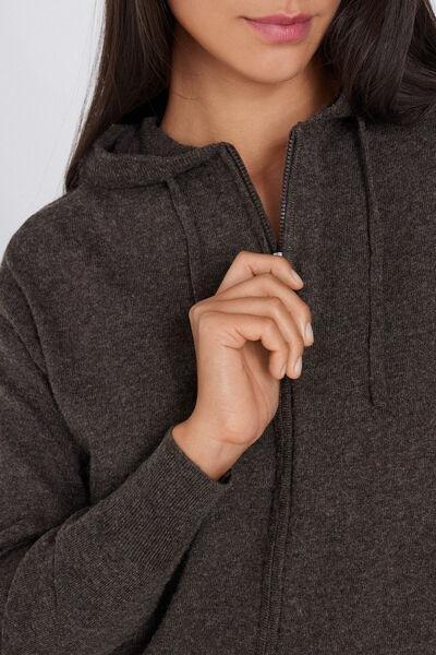 Brown Long Sleeve Wool Hooded Sweatshirt, 5701_914Y, large image number 3