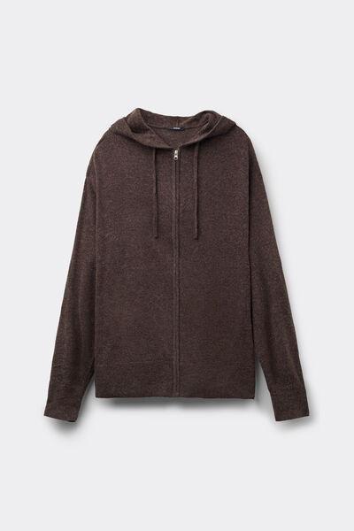 Brown Long Sleeve Wool Hooded Sweatshirt, 5701_914Y, large image number 4