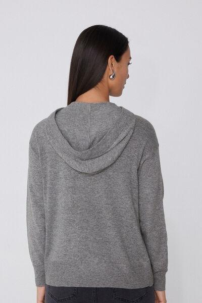 Grey Long Sleeve Wool Hooded Sweatshirt, 5701_929V, large image number 2