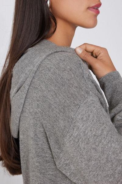 Grey Long Sleeve Wool Hooded Sweatshirt, 5701_929V, large image number 3