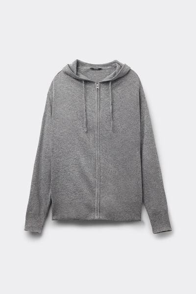 Grey Long Sleeve Wool Hooded Sweatshirt, 5701_929V, large image number 4