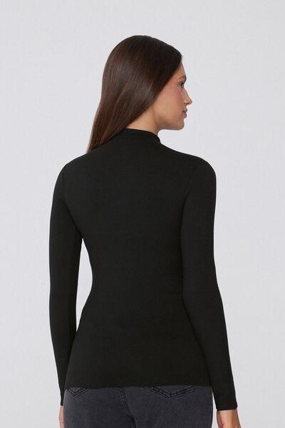 Black Silk Touch Turntle-Neck Sweater, Black, large image number 2