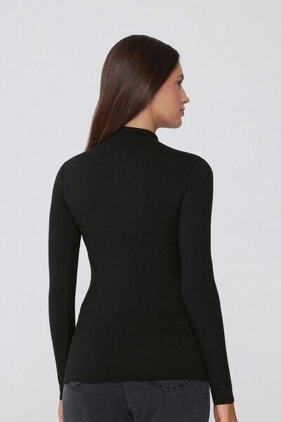 Black Silk Touch Turntle-Neck Sweater, Black, medium
