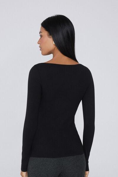 Black Silk Touch Long Sleeve Cotton Top, Black, large image number 2