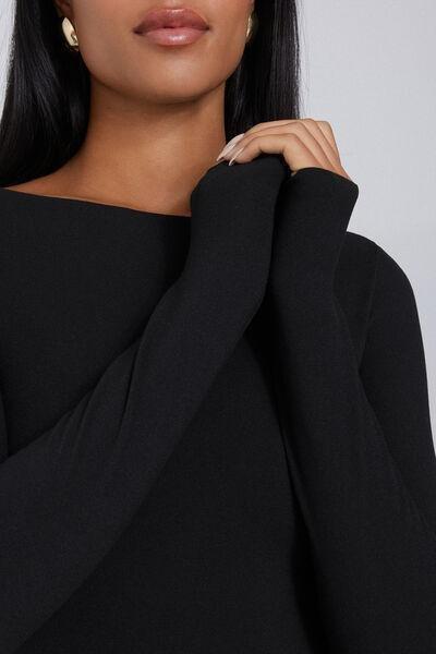 Black Silk Touch Long Sleeve Cotton Top, Black, large image number 3