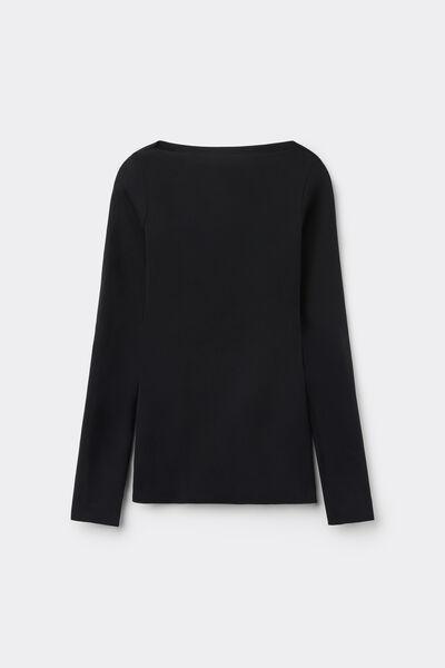 Black Silk Touch Long Sleeve Cotton Top, Black, large image number 4