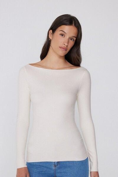 White Silk Touch Long Sleeve Cotton Top, 5701_677V, large image number 0