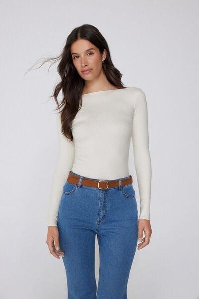 White Silk Touch Long Sleeve Cotton Top, 5701_677V, large image number 1