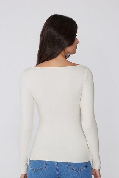White Silk Touch Long Sleeve Cotton Top, 5701_677V, large image number 2