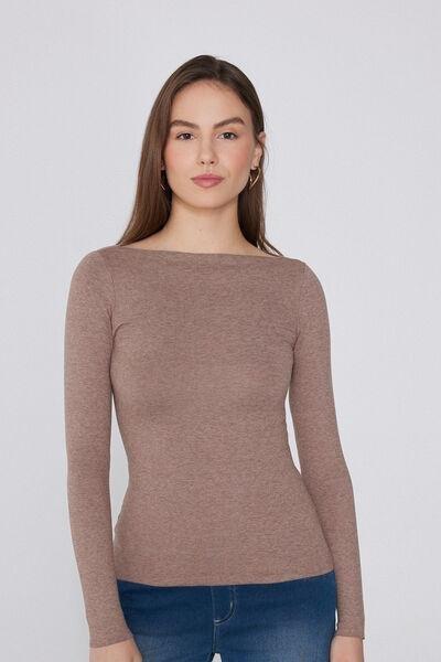 Brown Silk Touch Long Sleeve Sweater, 5701_924Y, large image number 1