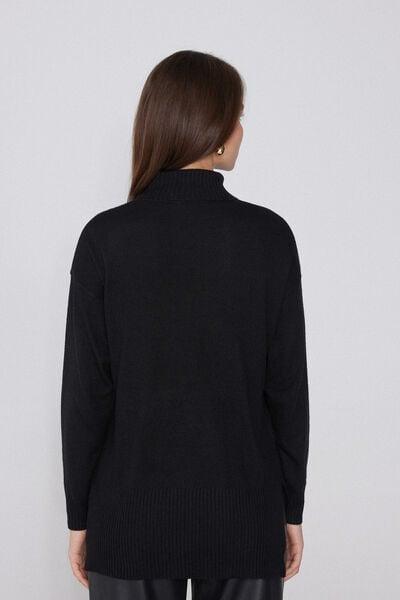Black Long Sleeve Thick Polo Neck Wool Top, Black, large image number 2
